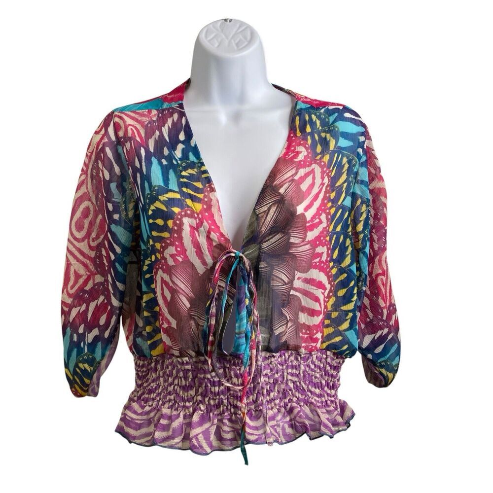 bebe Women's Y2K Multicolor‎ Babydoll Sheer Top Size S Festival Coquette Girly